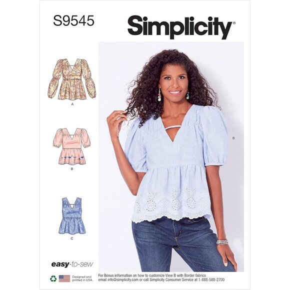 Simplicity S9545 Misses Peplum Tops Sewing Pattern 10-22 - Picture 1 of 8